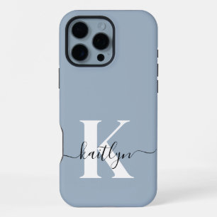 Elegant Dusty Blue Script Monogram iPhone 16 Pro Max Hülle