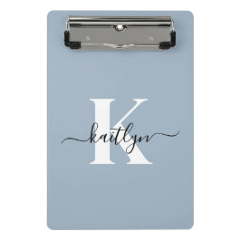 Elegant Dusty Blue Script Monogram Mini Klemmbrett