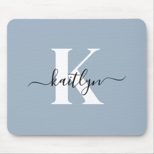 Elegant Dusty Blue Script Monogram Mousepad