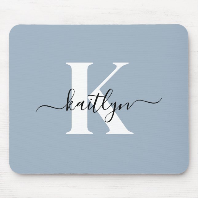 Elegant Dusty Blue Script Monogram Mousepad (Vorne)