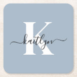 Elegant Dusty Blue Script Monogram Rechteckiger Pappuntersetzer<br><div class="desc">Diese schlichten, eleganten, staubblauen Untersetzer mit Ihrem Vornamen in einem trendigen Schriftart in Schwarz und Ihr erster Einstieg in einen modernen Schriftart in Weiß sind ideal, um Ihre Tische und Zähler frei von Wasserringen behalten. Sie nehmen Tröpfchen auf, damit Sie sich keine Sorgen machen müssen, wenn Sie unterhalten oder einen...</div>