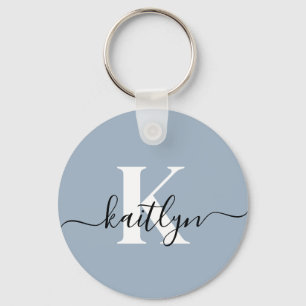 Elegant Dusty Blue Script Monogram Schlüsselanhänger