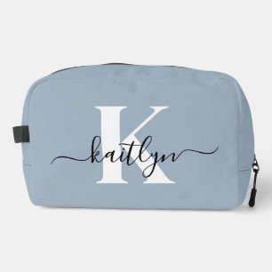 Elegant Dusty Blue Script Monogram Waschbeutel