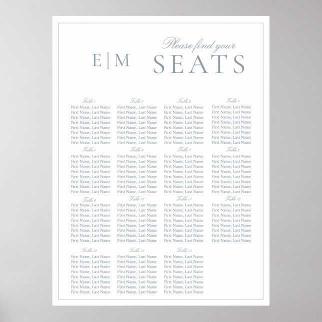 Elegant Dusty Blue Script Monogram Wedding Seat Poster (Vorne)