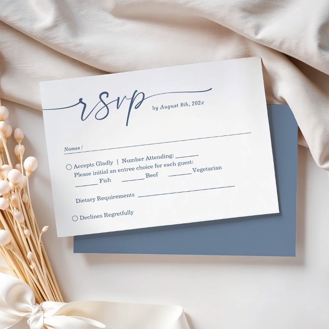 Elegant Dusty Blue Script - Simple Chic Wedding RSVP Karte (Von Creator hochgeladen)