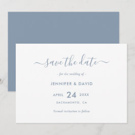 Elegant Dusty Blue Script Wedding Save the Date