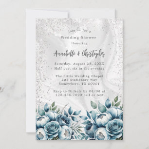 Elegant Dusty Blue Silver Bouquet Polterabend Einladung