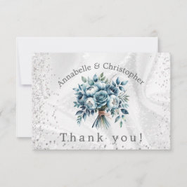 Elegant Dusty Blue Silver Bouquet Wedding Dankeskarte