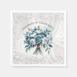 Elegant Dusty Blue Silver Bouquet Wedding Serviette