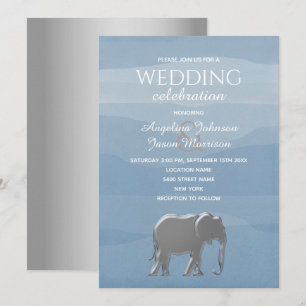 Elegant Dusty Blue Silver Elephant Wedding Einladung