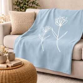 Elegant Dusty Blue Simple Flower Fleecedecke
