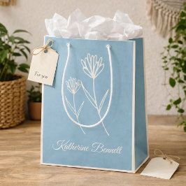 Elegant Dusty Blue Simple Flower Mittlere Geschenktüte