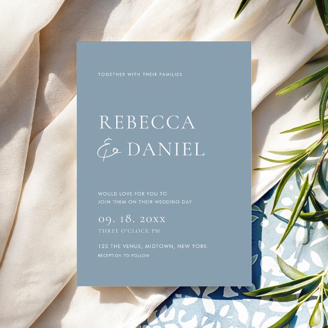 Elegant Dusty Blue Simple Wedding Einladung (Classic and elegant with a minimalist feel for your wedding celebration)