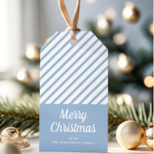 Elegant Dusty Blue Stripes Weihnachten Geschenkanhänger