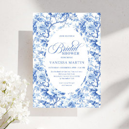 Elegant Dusty Blue Toile de Jouy Bridal Shower  Einladung