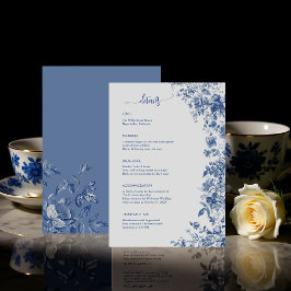 Elegant Dusty Blue Toile Floral Wedding Details Begleitkarte
