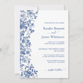 Elegant Dusty Blue Toile Floral Wedding Einladung