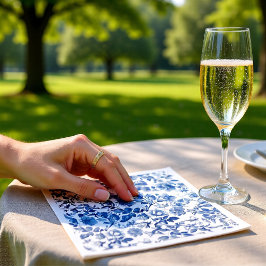 Elegant Dusty Blue Toile Floral Wedding Pattern Serviette