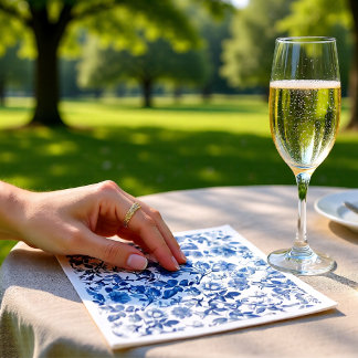 Elegant Dusty Blue Toile Floral Wedding Pattern Serviette