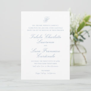 Elegant Dusty Blue Traditionelle Hochzeit Einladung