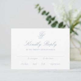 Elegant Dusty Blue Traditionelle Hochzeit RSVP Karte