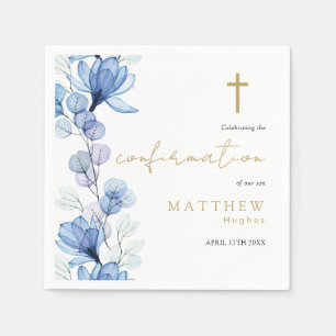 Elegant Dusty Blue Transparent Floral Confirmation Serviette
