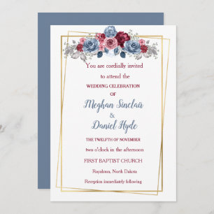 Elegant Dusty Blue und Burgundy Wedding Einladung