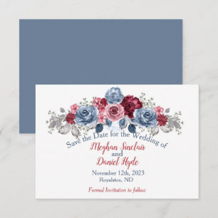 Elegant Dusty Blue und Burgundy Wedding Save The Date