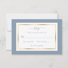 Elegant Dusty Blue und Gold Wedding RSVP Karte