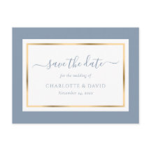 Elegant dusty Blue und Gold Wedding speichern das 