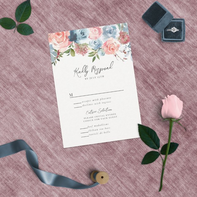 Elegant Dusty Blue und Rose Floral Swag RSVP Karte (Von Creator hochgeladen)