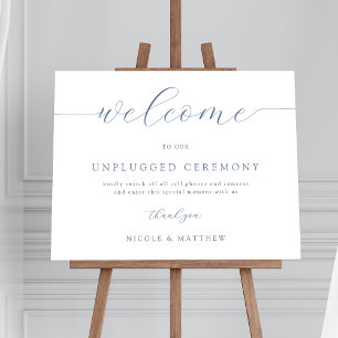 Elegant Dusty Blue Unplugged Wedding Welcome Sign Poster