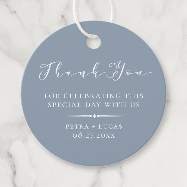 Elegant Dusty Blue Vielen Dank Geschenkanhänger (Vorderseite)