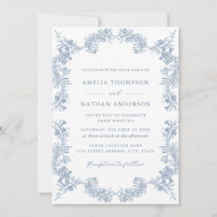 Elegant Dusty Blue Vintag Floral Wedding Einladung