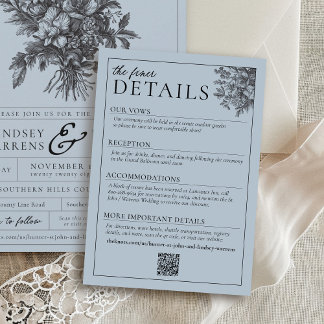 Elegant Dusty Blue Vintage Floral Wedding Details Begleitkarte