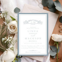 Elegant Dusty Blue Wappen Monogram Wedding