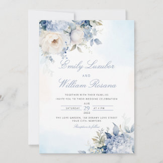 Elegant Dusty Blue Watercolor Boho Floral Wedding Einladung