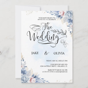 Elegant Dusty Blue Watercolor Floral Wedding Einladung