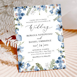 Elegant Dusty Blue Watercolor Floral Wedding Einladung