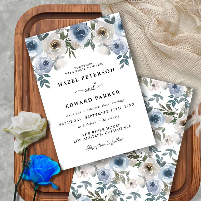 Elegant Dusty Blue Watercolor Floral Wedding Einladung (Elegant Dusty Blue Watercolor Floral Wedding Invitation)