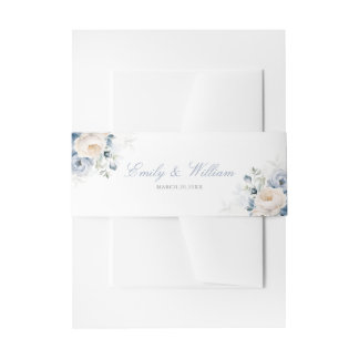 Elegant Dusty Blue Watercolor Floral Wedding Einladungsbanderole