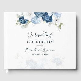 Elegant Dusty Blue Watercolor Floral Wedding Gästebuch