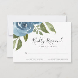 Elegant Dusty Blue Watercolor Floral Wedding RSVP Karte