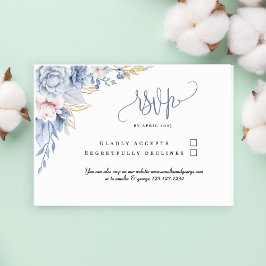 Elegant Dusty Blue Watercolor Floral Wedding RSVP Karte