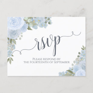 Elegant Dusty Blue Watercolor Floral Wedding RSVP Postkarte
