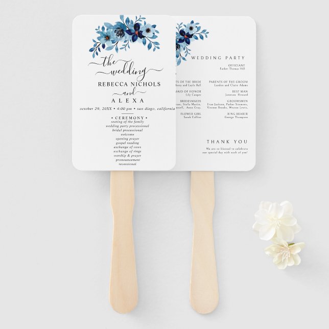 Elegant Dusty Blue Watercolor Flower Bouquet Fächer (Vorne und Hinten)