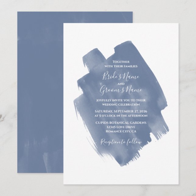 Elegant Dusty Blue Watercolor Hochzeit Einladungen (Vorne/Hinten)