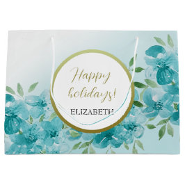 Elegant Dusty Blue Watercolor Mit Monogramm Große Geschenktüte