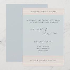 Elegant Dusty Blue We Do WoodGrain Stripes Wedding Einladung