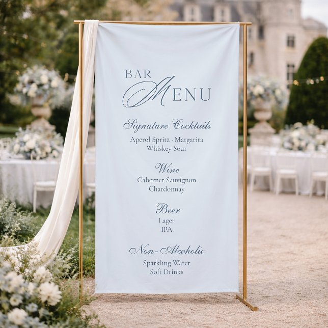 Elegant Dusty Blue Wedding Bar Menu Banner (Von Creator hochgeladen)